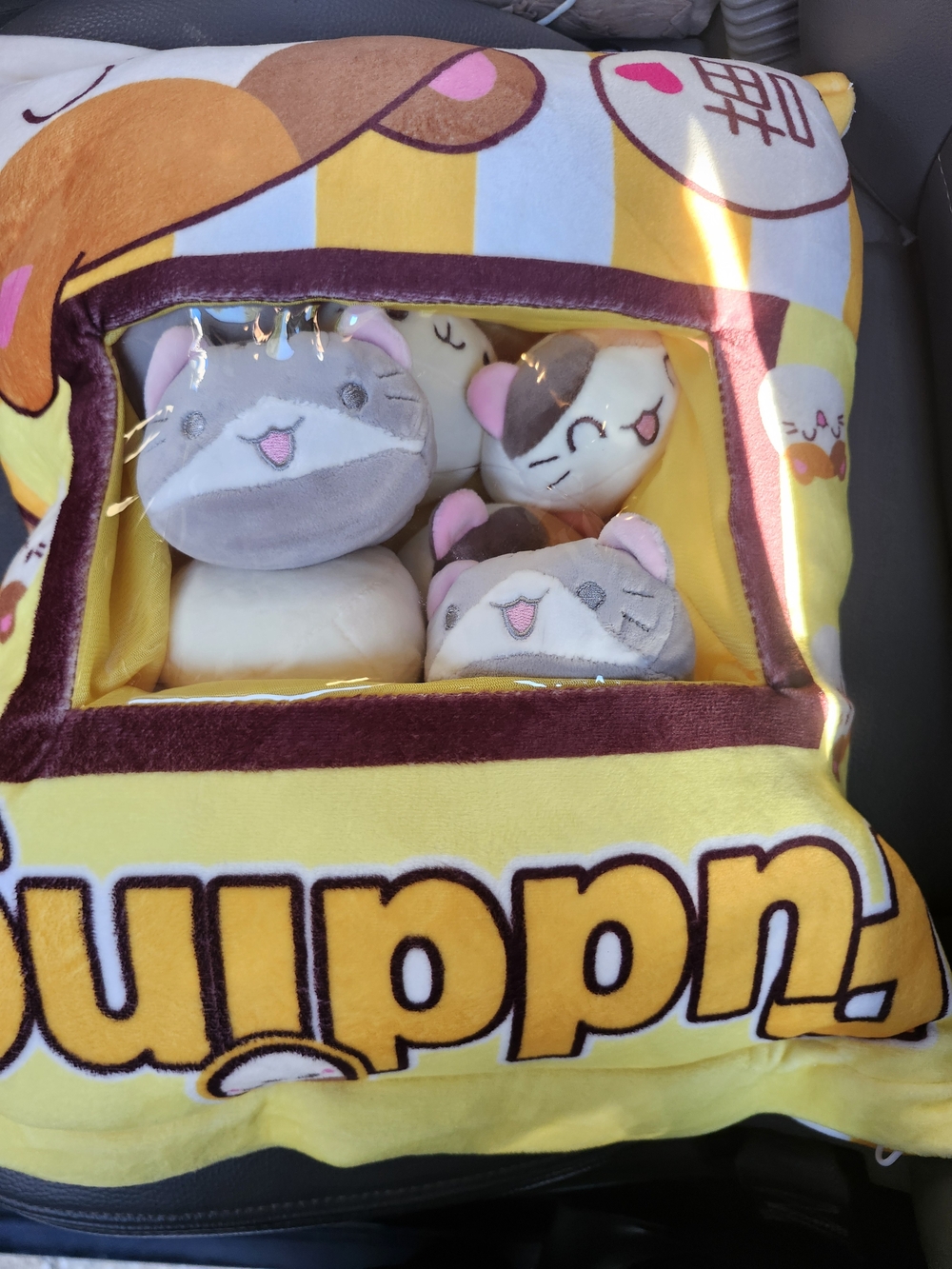 Pudding Cat Kawaii Plush Pillow with Mini Stuffed Kitties